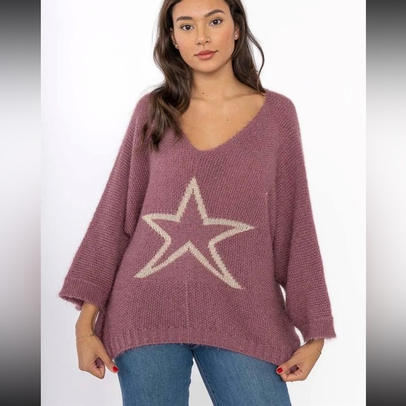 MADE IN ITALY Star Patterned Mauve Sweater - Picture 1 of 2